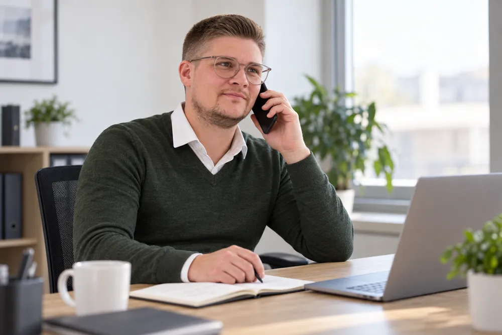 Ein Berater von FALCONFOX am Telefon