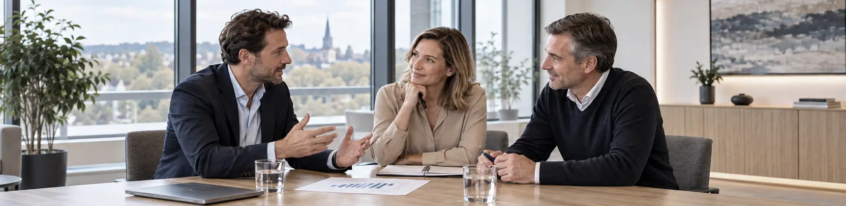 Beratungsgespräch mit FALCONFOX: Unternehmensberatung für den Mittelstand im Gespräch am Tisch