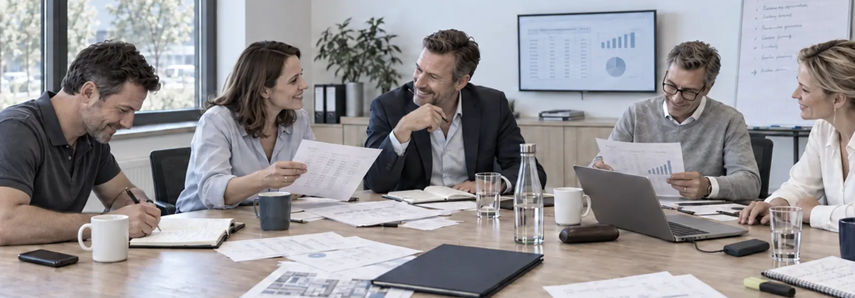 Beratung für den Mittelstand. Beratungsgespräch am Besprechungstisch mit einem mittelständischen Team